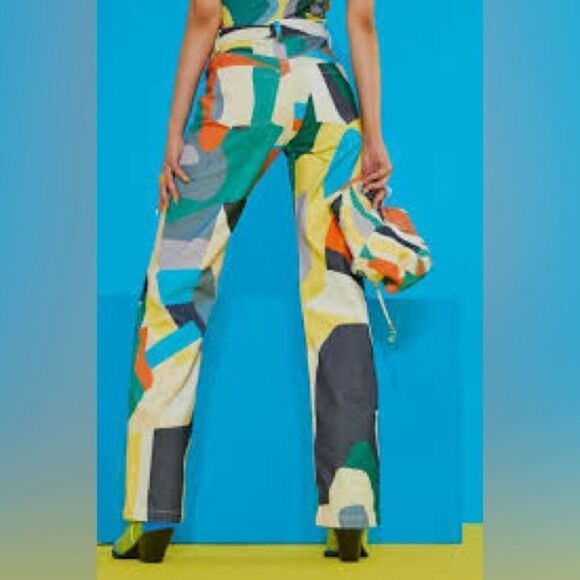 Jaded London Denim - Jaded London Abstract Art Print Flare Leg Jeans
